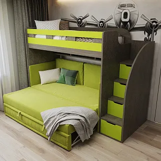 Кровать чердак с раскладным диваном для мальчика